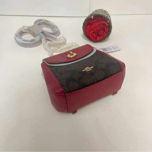 Coach Convertible Mini Backpack In Signature Canvas -Brown, Red & Gold - Reemoly - Picture 9 of 16